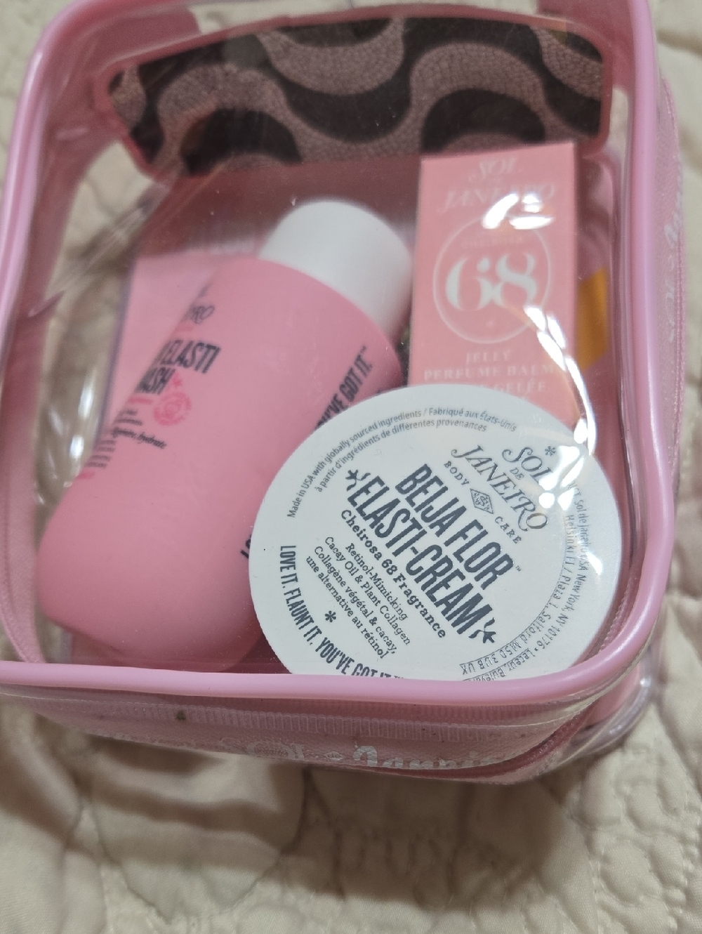 Sol de Janeiro Pink Travel Skincare Set with Clear Cosmetic Pouch
